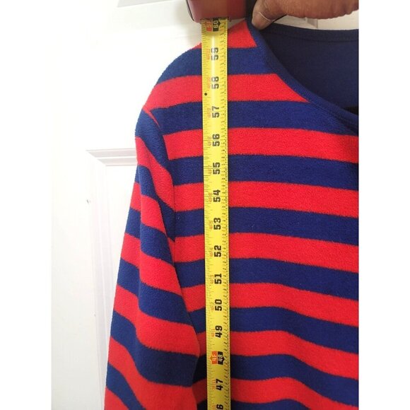 NICK & NORA Adult Sock Monkey Footed Onesie Pajamas Red & Blue Stripes Size L - Picture 11 of 15